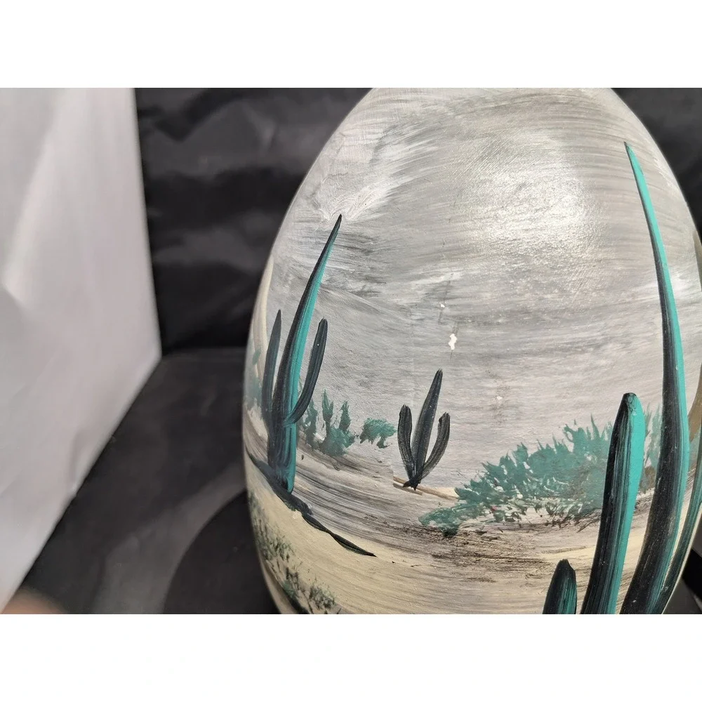 Vintage Hand Painted Ceramic Desert Scene Egg Statues Southwest Decor Set of 2